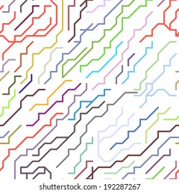 Abstract Colorful Micro Chip Lines Seamless Pattern. Vector