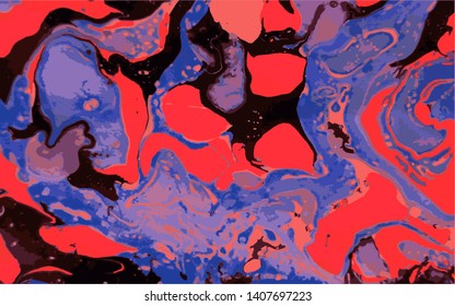Abstract colorful minimal artistic neon vector background. Turkish Paper Marbling or Ebru Art Technique. Beautiful marbled texture in pink, blue and black colors for poster, print or cover design.