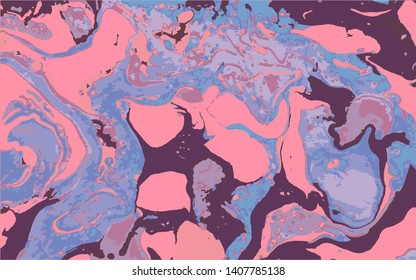 Abstract colorful minimal artistic neon vector background. Turkish Paper Marbling or Ebru Art Technique. Beautiful marbled texture in pink, blue and black colors for poster, print or cover design.