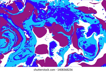 Abstract colorful minimal artistic neon vector background. Turkish Paper Marbling or Ebru Art Technique. Beautiful marbled texture in violet, blue and white colors for poster, print or cover design.