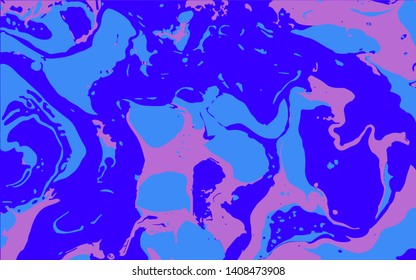 Abstract colorful minimal artistic neon vector background. Turkish Paper Marbling or Ebru Art Technique. Beautiful marbled texture in pink, blue and black colors for poster, print or cover design.