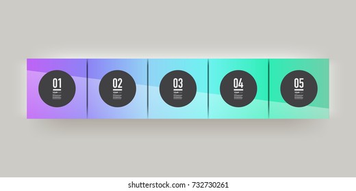 Abstract colorful minimal infographic design with 5 numbered boxes and your text. Eps 10 stock vector illustration 