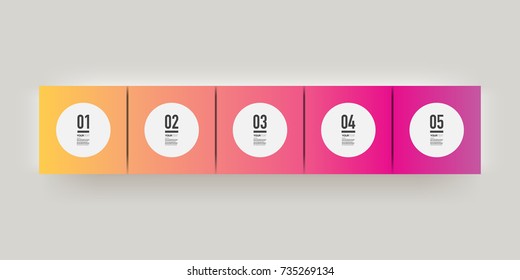 Abstract colorful minimal infographic design with 5 numbered boxes and your text. Eps 10 stock vector illustration 