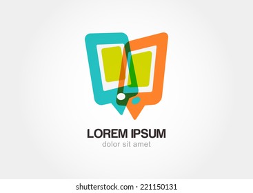 Abstract colorful mobile phone. Stylized waypoint. Speech bubbles, communication symbol. Vector logo icon template.