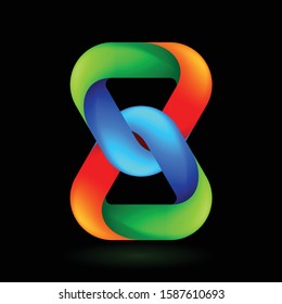 Abstract Colorful Model of Geometric Torus Knot Object. Illustration for Science, Digital or Biological Design on Black Backdrop