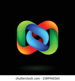 Abstract Colorful Model of Geometric Torus Knot Object. Illustration for Science, Digital or Biological Design on Black Background