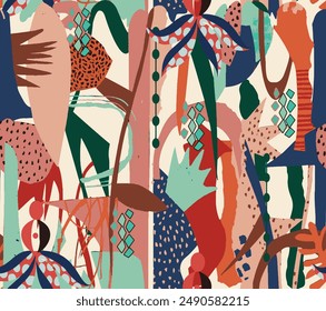 Abstract colorful modern art summer illustration background seamless pattern repeat print textile fabric vector artwork