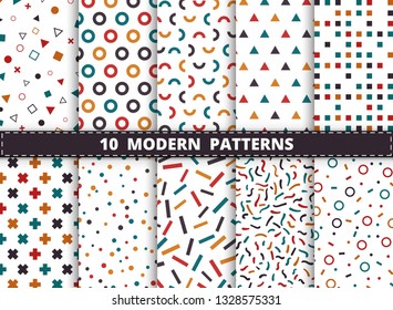 Abstract colorful modern geometric pattern set on white background. Decorating for style of geometrical design artwork, ad, wrapping, print. illustration vector eps10