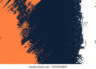 Abstract Colorful Modern Style Splat fundo com azul escuro, laranja e branco cores combinação. Textura Grunge e elementos de meio-tom de círculo de pontos. ilustração vetorial no layout horizontal.