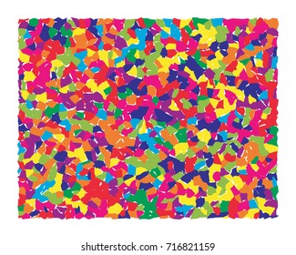 Abstract colorful mosaic background. Vivid color rainbow spots picture with wide white frame. 