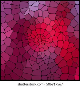 Abstract colorful mosaic pattern.  Abstract background consisting of elements of different shapes arranged in a mosaic style. Vector illustration. Red, pink, purple colors. 