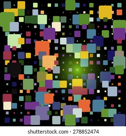 Abstract colorful mosaic pattern containing rectangles with rounded corners