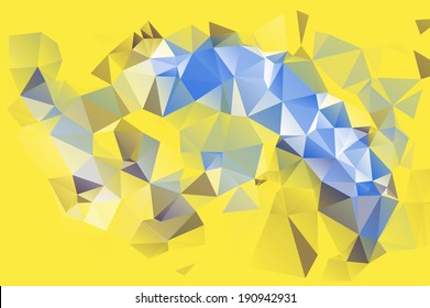 Abstract colorful mosaic pattern of geometric shapes in vector. Blue and yellow background.