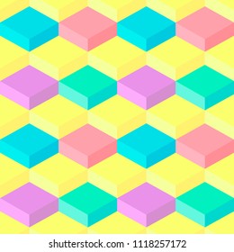 Abstract colorful mosaic. Seamless pattern of 3D geometric shapes in vector. Minimalistic poster. Design element can be used for digital wallpaper, web banner, game background, card, blank, cover