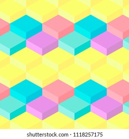 Abstract colorful mosaic. Seamless pattern of 3D geometric shapes in vector. Minimalistic poster. Design element can be used for digital wallpaper, web banner, game background, card, blank, cover