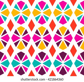 Abstract colorful mosaic seamless pattern of geometric shapes in vector. 