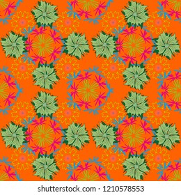 Abstract colorful mosaic style. Indian, Arabic, Turkish motifs. Vintage decorative elements. Vector patchwork quilt pattern in black, red and brown colors. Hand drawn seamless pattern.