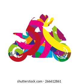 Abstract colorful motorcycle rider