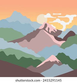 Abstract Colorful Mountains Art Vector