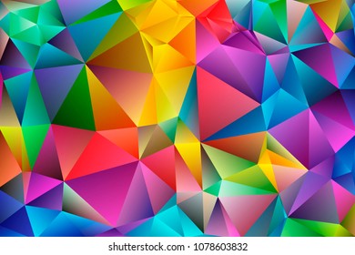Abstract, colorful, multicolor and iridescent background of triangles