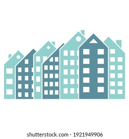 Abstract colorful multistory buildings. Vector logo or brand identity