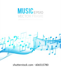 Abstract Colorful Music Background with Waves and Notes Isolated on White. Vector illustration