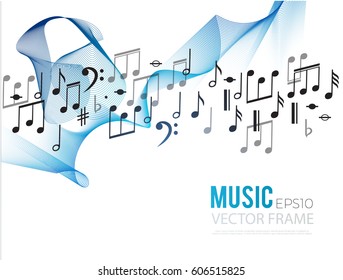 Abstract Colorful Music Background with Waves and Notes Isolated on White. Vector illustration