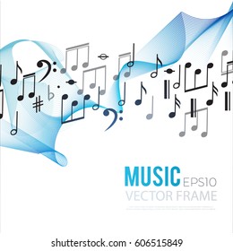 Abstract Colorful Music Background with Waves and Notes Isolated on White. Vector illustration