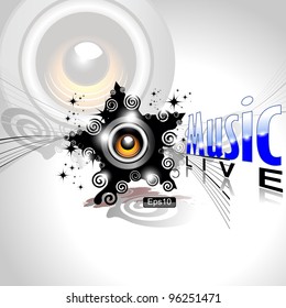 Abstract colorful music disco flayer with shiny  lights in white background.