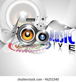 Abstract colorful music disco flayer with shiny  lights in white background.