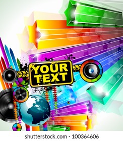 Abstract Colorful Music Event Background with Disk Jockey Shape for Discoteque Flyers