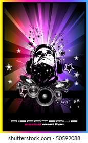 Abstract Colorful Music Event Background with Disk Jockey Shape for Discoteque Flyers