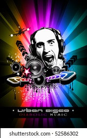 Abstract Colorful Music Event Background with Dj Shape and Rainbow Colours