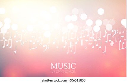 Abstract Colorful Music Notes Background with Bokeh Light Effect. Vector illustration