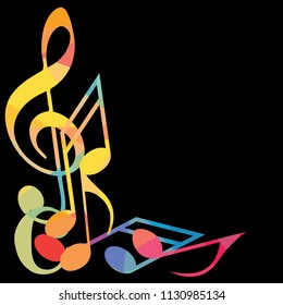 Abstract Colorful music notes on rainbow line wave background. colorful G-clef and music notes isolated vector illustration Can be adapt to Brochure, Annual Report, Magazine, Poster, music background.