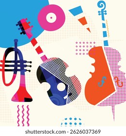 Abstract Colorful Musical Instruments Background in Retro Pop Art Style