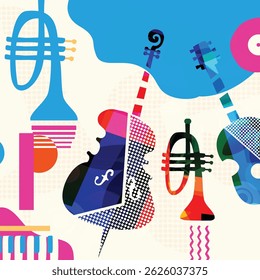 Abstract Colorful Musical Instruments Background in Retro Pop Art Style