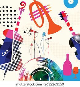 Abstrakte bunte Musikinstrumente Hintergrund in Retro Pop Art Style
