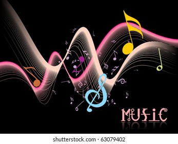abstract colorful musical notes wave background, illustration