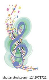 Abstract colorful musical poster design with notes and musical waves. Hand drawn vector illustration