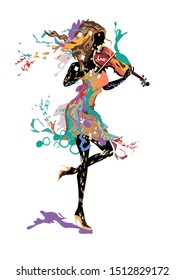Abstract colorful musical poster design with musicians and musical waves. Hand drawn vector illustration.