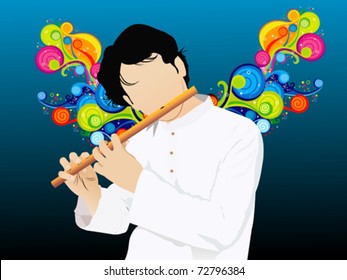 abstract colorful musical silhouette with flute vector illustration