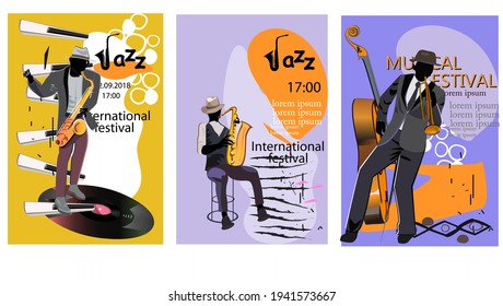 Abstract colorful Musicians at the party. Jazz band. Hand drawn vector illustration.