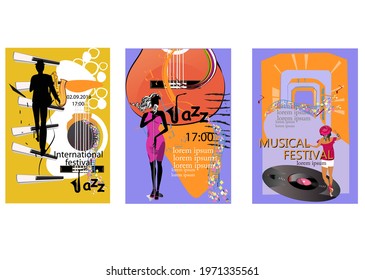 Abstract colorful Musicians at the party. Jazz band. Hand drawn vector illustration.