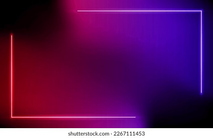Abstract colorful neon background with red purple gradient. 3d render. Panoramic shine backdrop. Lights rectangular line, luminous rays. Motion simple geometric shape. Blank banner.Vector illustration