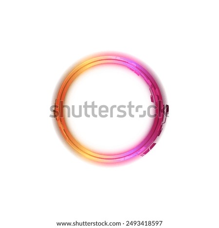 Abstract colorful neon circle frame with gradient shades of pink, purple, and orange. Vector illustration of a glowing circular design with a futuristic and tech-inspired look.