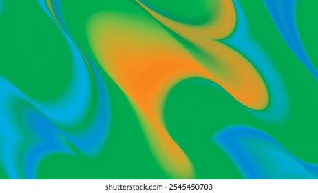Abstract colorful neon gradient background. Dynamic 3D background with smooth abstract shapes, bright gradients of green and orange, soft lighting. Multicolored blurred transition. For banner, poster,