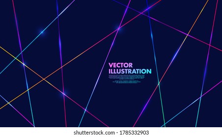Abstract colorful neon light on dark blue background. Modern & minimal concept. You can use for cover template, poster, banner web, flyer, print ad. Vector illustration