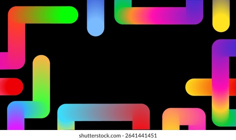 Abstract colorful neon lines, dynamic 3D gradient rainbow line shapes, fluid design, multicolored geometric maze loop stripes - stock vector