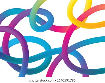 Abstract colorful neon lines isolated on white background. Colour vector 3D gradient rainbow rope. Party graphic elements, swirls, lines, curves, web design, header, poster or wallpaper template.	